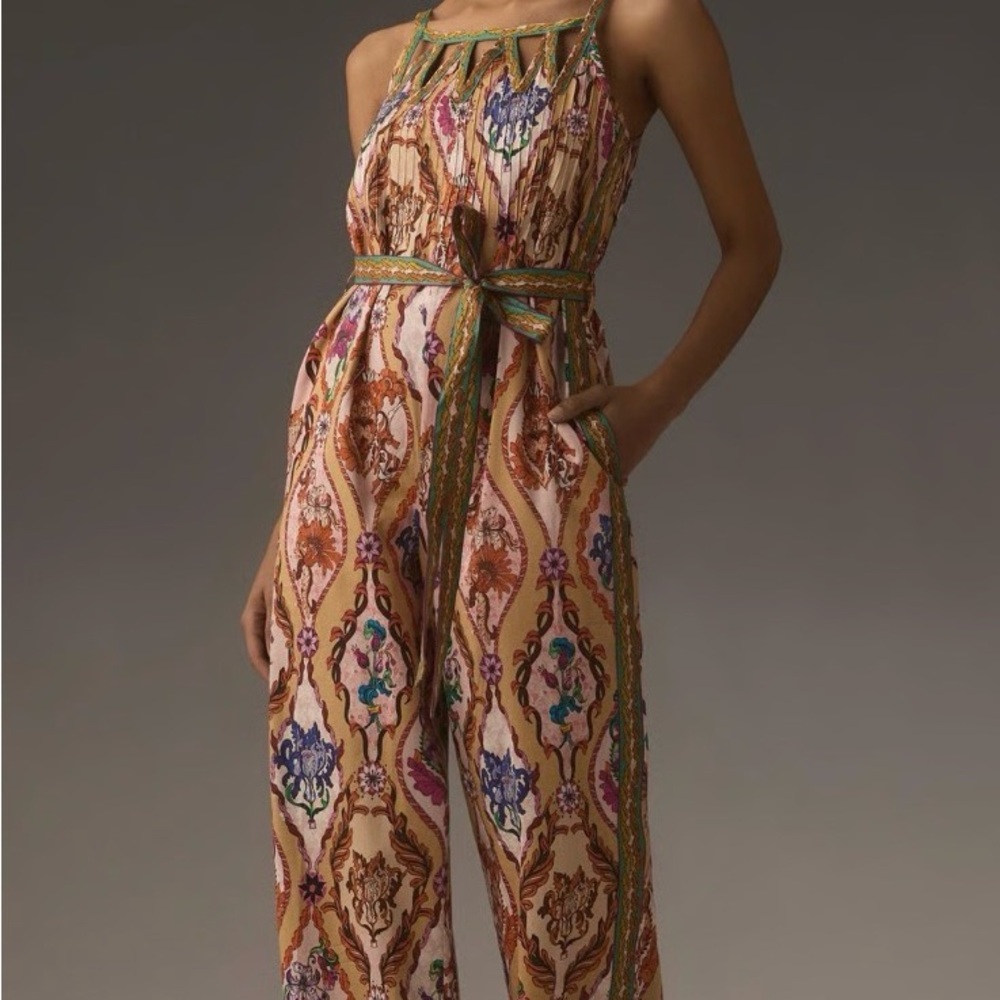 Anthropologie Ranna Gill Printed Jumpsuit | NWT | Boho Wide Leg Tie Waist | M